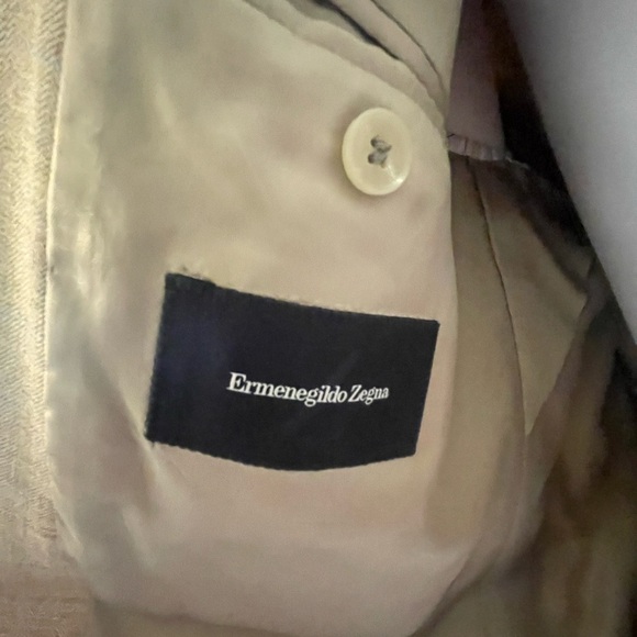 Ermenegildo Zegna Fine Wool Tan Blazer Sport Coat Jacket Tan 44L w/ blue yellow - Picture 9 of 10